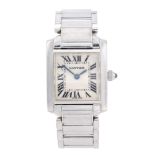 CARTIER - a Tank Francaise bracelet watch. 18ct white gold case. Reference 2403, serial 497245CD.