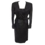 VALENTINO - a vintage two-piece outfit. Featuring a crinkled black satin fitted jacket with front