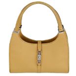 GUCCI - a Bardot handbag. Designed with a smooth camel leather exterior, dual rolled leather top