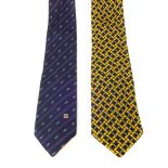 Two silk ties. To include a navy blue Céline tie with a diagonal striped pattern, together with a