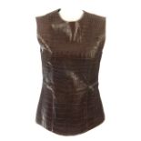 ALEXANDER WANG - an embossed leather sleeveless fitted top. Crafted from dark brown crocodile