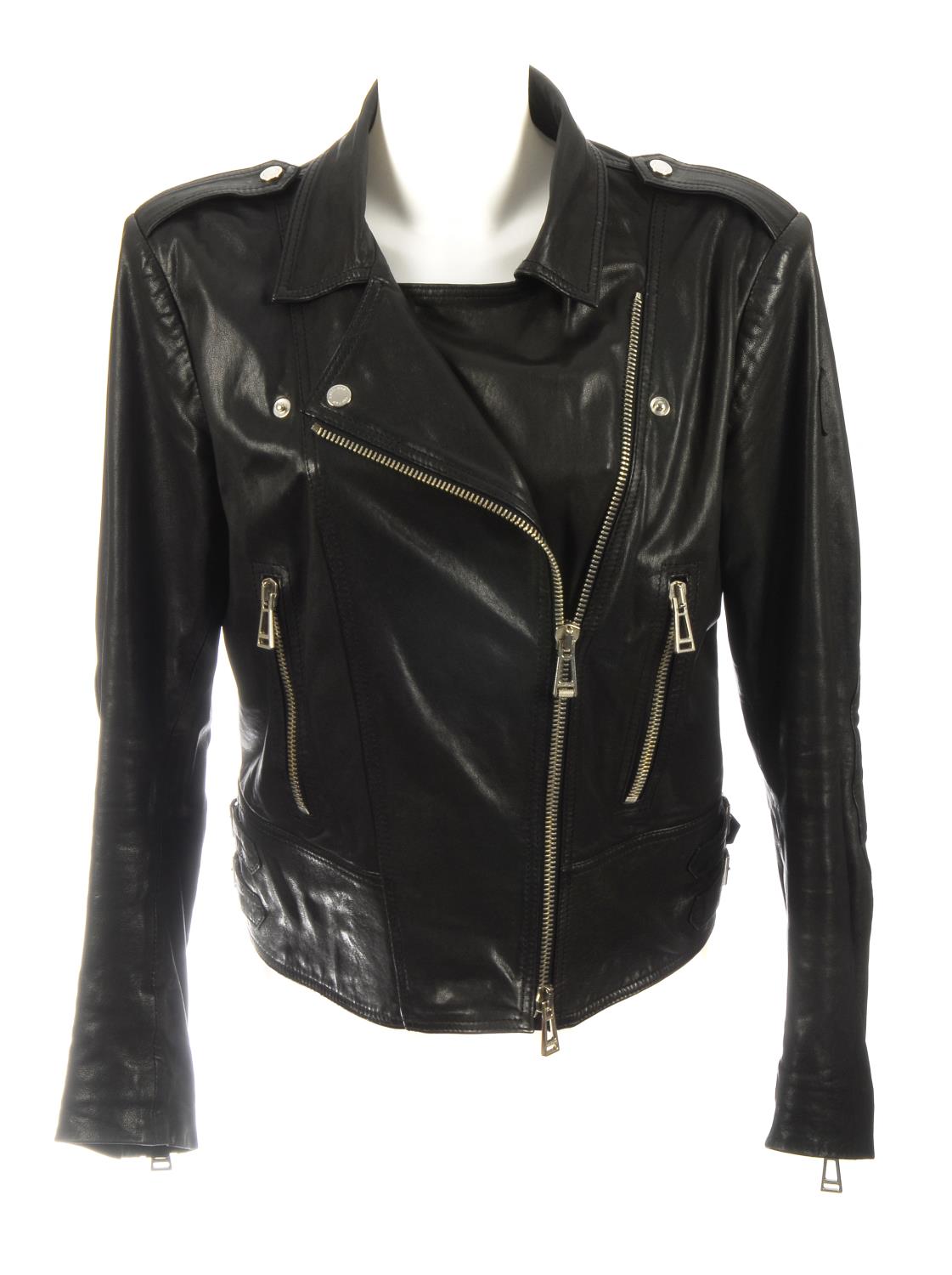 BELSTAFF - a black leather biker jacket. Crafted from soft black leather, with silver-tone hardware,