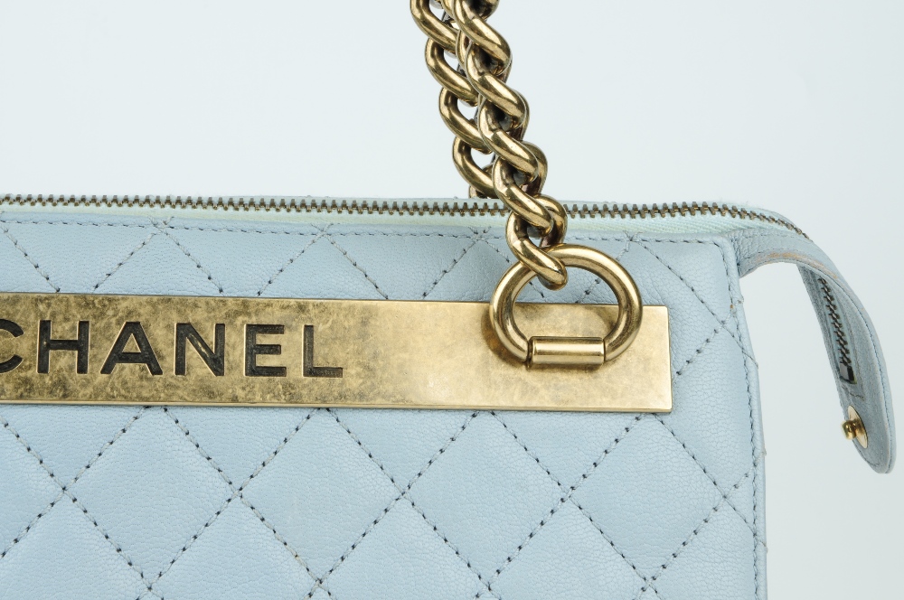 CHANEL - a quilted leather handbag. Designed with a pale blue quilted leather exterior and aged - Image 5 of 11