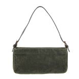 FENDI - a khaki corduroy baguette handbag. Featuring a khaki ribbed corduroy exterior, rose gold-