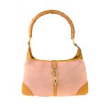 GUCCI - a suede Jackie handbag. Featuring a pink suede body with smooth tan leather trim, an