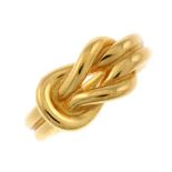 HERMÈS - a scarf ring. Designed as a gold-tone reef knot with two strands. Signed Hermès. Ring