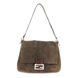 FENDI - a suede Mama Flap handbag. Designed with a brown suede exterior with brown leather trim,