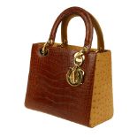 CHRISTIAN DIOR - a Bespoke Lady Dior crocodile and ostrich handbag. A unique custom order handbag,