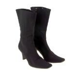 PRADA - a pair of black nylon mid-calf boots. Designed with a square toe and side zip fastening.