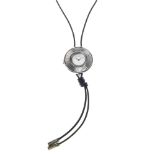 PANDORA - a lady's Embrace watch and leather lariat. Featuring a round, ridged case, surrounding a