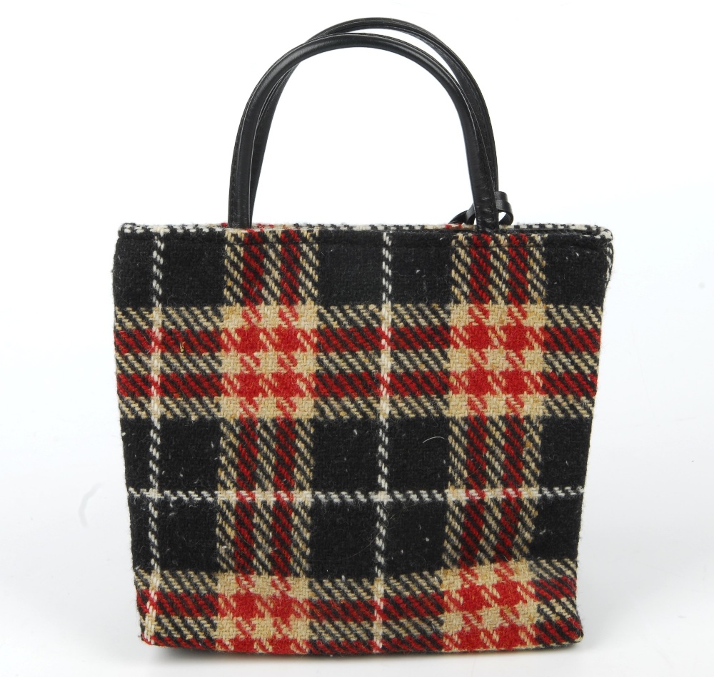 BURBERRY - a small woollen handbag. Featuring a black, cream and red plaid woollen exterior, with - Image 4 of 9