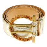 SALVATORE FERRAGAMO - a metallic leather belt. Featuring a pale gold metallic leather exterior