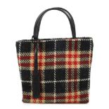 BURBERRY - a small woollen handbag. Featuring a black, cream and red plaid woollen exterior, with