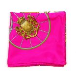 HERMÈS - a 'Springs' scarf by Philippe Ledoux. In vibrant fuchsia and purple, featuring gold