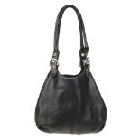 PRADA - a black leather handbag. Designed with silver-tone hardware, rolled leather handles, an open