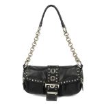 PRADA - a Studded Patch Catena handbag. Designed with a black nylon and leather exterior,