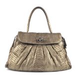 ZAGLIANI - a bronze python skin handbag. Designed with a soft shape, with ruched detail to the front