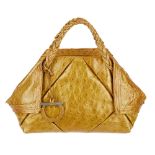 SALVATORE FERRAGAMO - a bronze ostrich leather Origami handbag. Crafted from bronze coloured ostrich