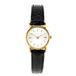 MAPPIN & WEBB - a lady's 9ct wrist watch. Designed as a gold circular case with a white sunburst