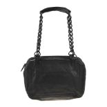 BALENCIAGA - a small black leather handbag. Featuring chain and reinforced leather handles, double