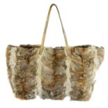 FENDI - a coney fur handbag. Featuring a natural grey, cream and brown coloured coney fur