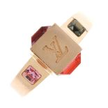 LOUIS VUITTON - a Gamble ring. Featuring red, pink and blue Swarovski crystals in a gold-tone square