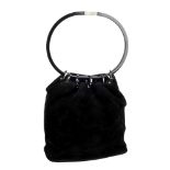 GUCCI - a black suede hoop handle bucket handbag. Crafted from black suede, featuring a black