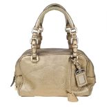 PRADA - an embossed metallic leather handbag. Crafted from grained metallic silver leather,