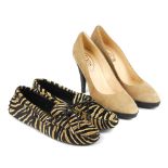 TOD'S - two pairs of ladies shoes. To include a pair of beige suede high heeled court shoes,