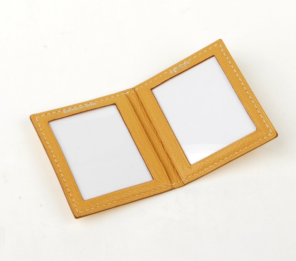 HERMÈS - a mini mustard yellow leather picture frame. Opening to two small picture frame windows. - Image 3 of 11