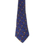 HERMÈS - a silk tie. The blue tie featuring monkeys hanging from vines over crocodile infested