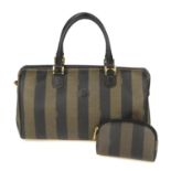 FENDI - a vintage doctor handbag with matching pouch. Crafted from brown and black striped coated