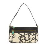 TOUS - a baguette handbag. Featuring a cream and black coated canvas exterior with black leather