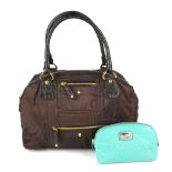 TOD'S - a nylon Luna Media handbag and a patent leather cosmetics pouch. The handbag, featuring a