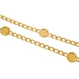 CHANEL - a chain belt. Designed as a gold-tone curb-link chain with maker's medallion terminals