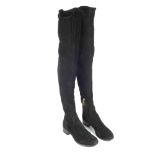 PRADA - a pair of black suede thigh-high boots. Crafted from soft black suede, with a low block heel