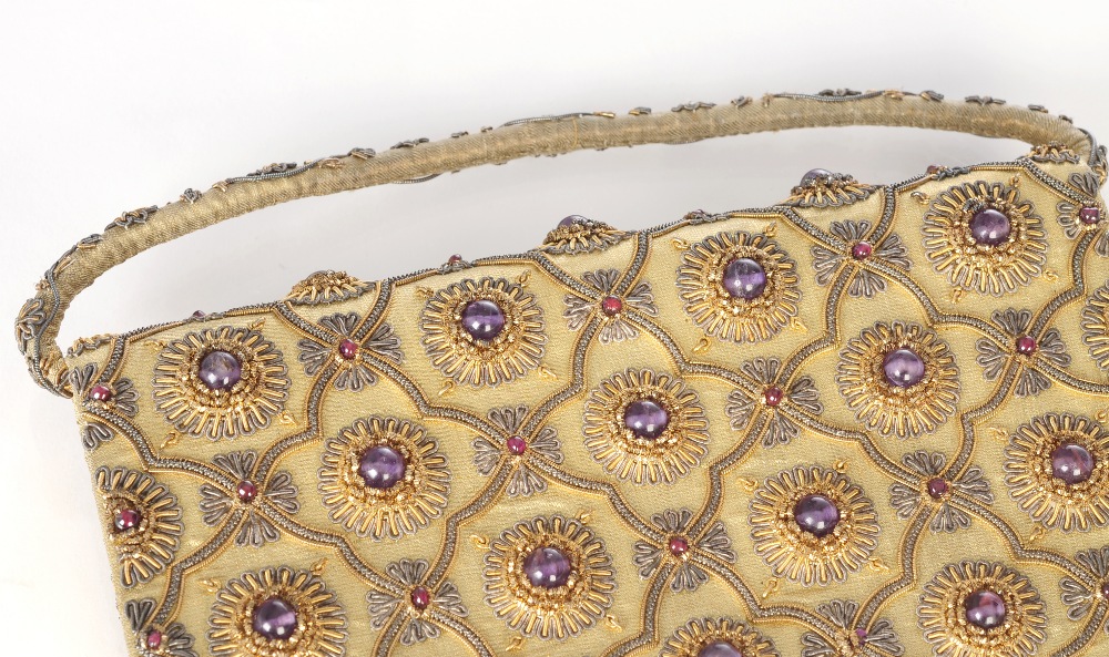 An early 20th century gem-set evening handbag attributed to Van Cleef & Arpels. The gold textile - Image 10 of 10