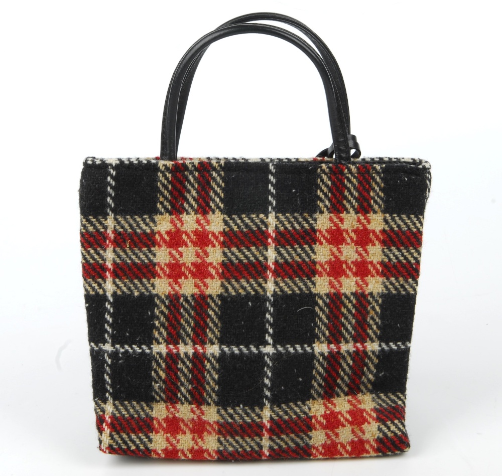 BURBERRY - a small woollen handbag. Featuring a black, cream and red plaid woollen exterior, with - Image 5 of 9