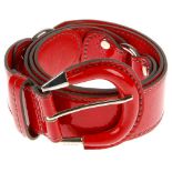 TOD'S - a red patent leather belt. Designed as three sections connected by silver-tone rings and a