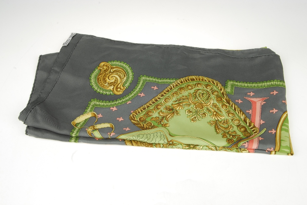 HERMÈS - a 'Selles A Housse' scarf. Designed by Christiane Vauzelles, featuring four green - Image 4 of 5