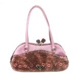 PRADA - a small purple handbag with mirror. Featuring a purple satin and lizard embossed leather