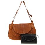 RADLEY- a tan leather handbag with black leather purse. The handbag designed with contrasting