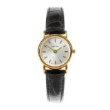 MAPPIN & WEBB - a lady's 9ct wrist watch. Designed as a gold circular case with a white sunburst