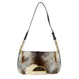 CHRISTIAN DIOR - a Malice Fur Flap handbag. Crafted from smooth brown leather, featuring a coney fur