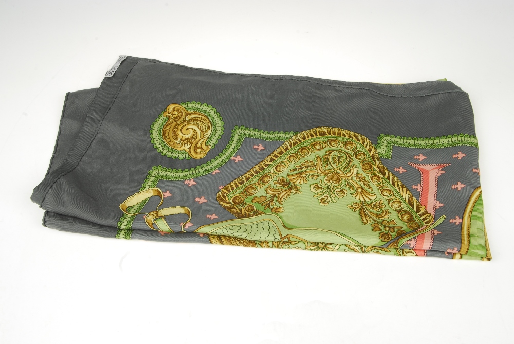 HERMÈS - a 'Selles A Housse' scarf. Designed by Christiane Vauzelles, featuring four green - Image 5 of 5