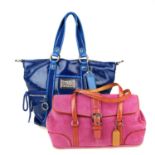 COACH - two handbags. To include a small pink suede handbag with patent leather trim, together