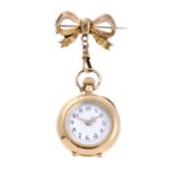 An open face fob watch. Yellow metal case with diamond set and enamel birds decoration to the case