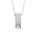 An 18ct gold diamond pendant. The brilliant-cut diamond, inset to the plain bar, suspended from a