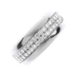 A diamond half eternity ring. The brilliant-cut diamond lines, inset to the plain band. Estimated