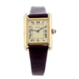 CARTIER - a Must De Cartier Tank wrist watch. Gold plated silver case. Reference 5057001, serial